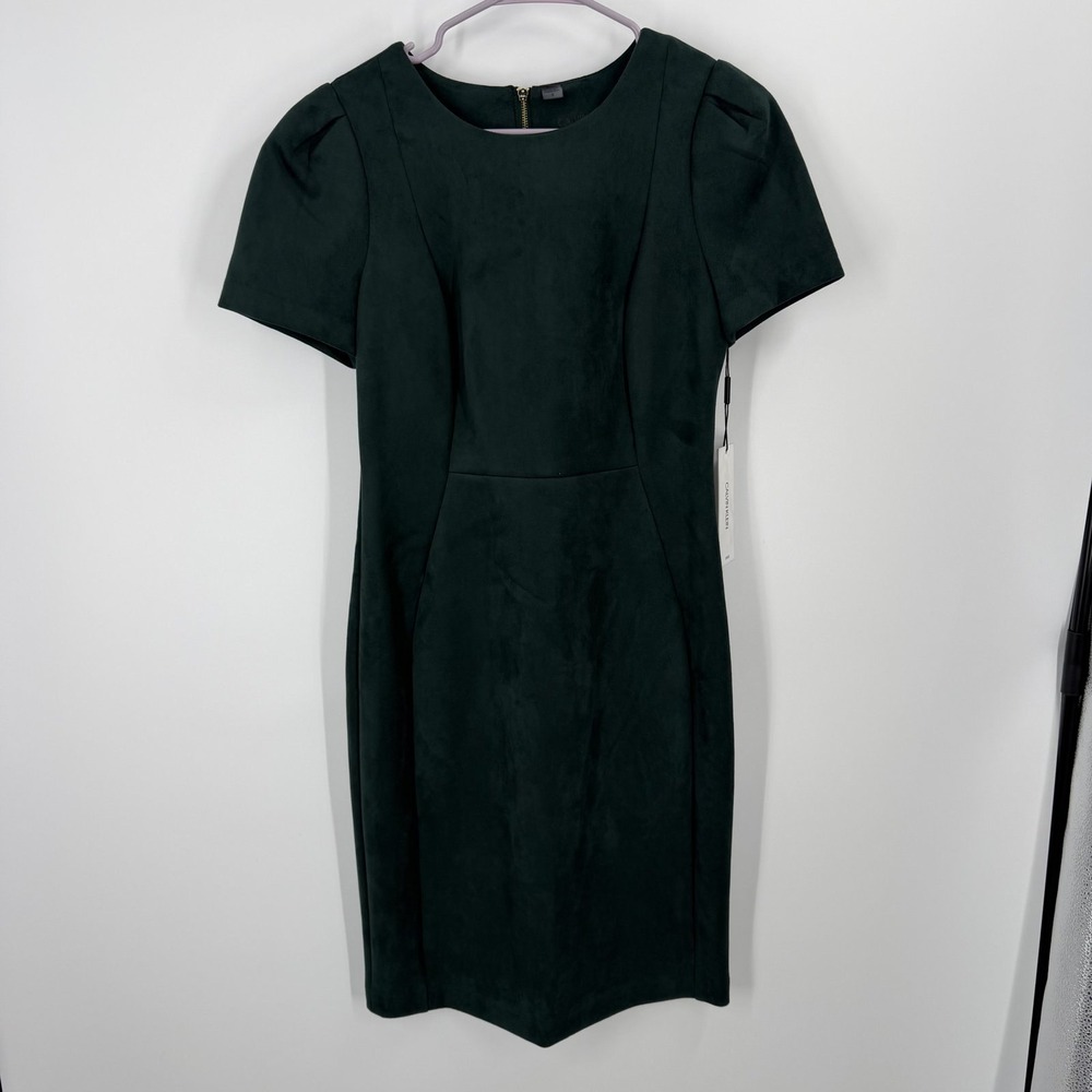 Calvin Klein Faux Suede Dress Womens 8 Green Holiday Christmas Attire
